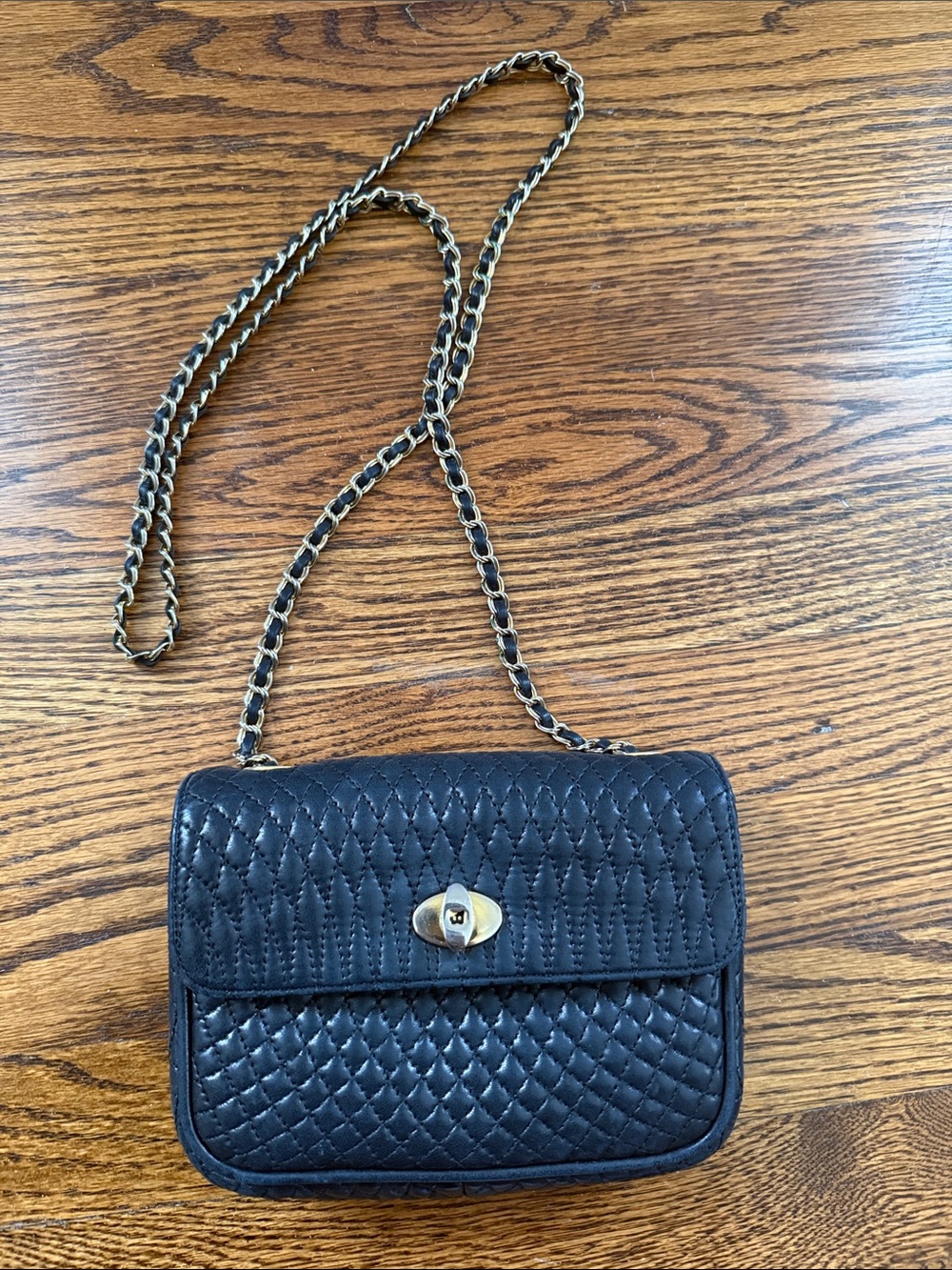 Bally Black Quilted Leather Mini Shoulder Bag with Gold Chain